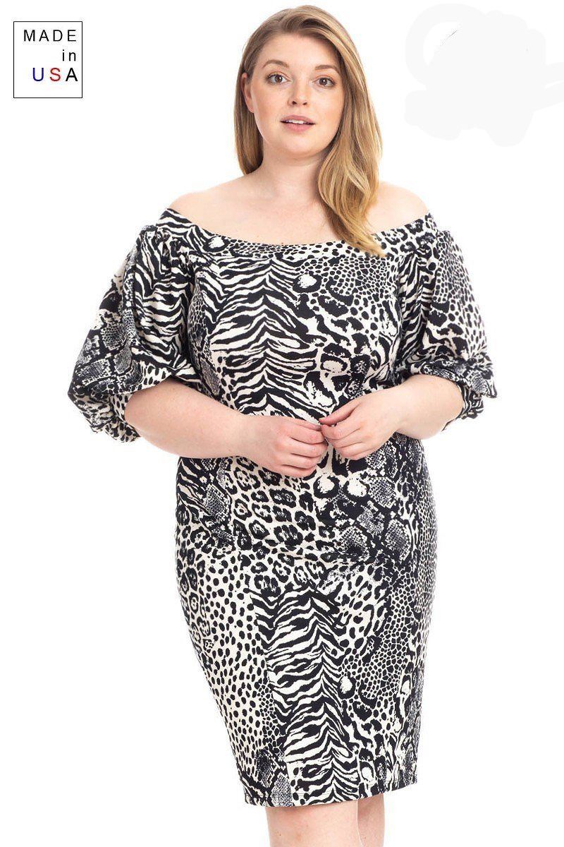 Robe Moulante Extensible en Crêpe Imprimé Animal de Grande Taille