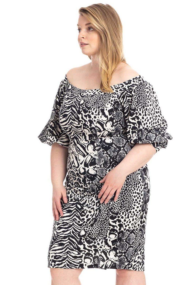 Robe Moulante Extensible en Crêpe Imprimé Animal de Grande Taille