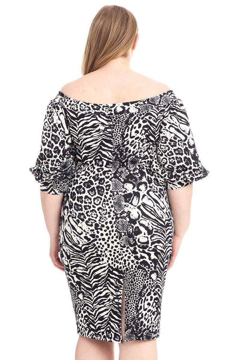 Robe Moulante Extensible en Crêpe Imprimé Animal de Grande Taille