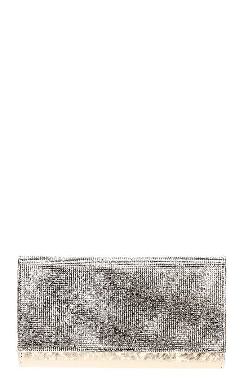 Pochette de soirée élégante avec plusieurs strass et chaîne