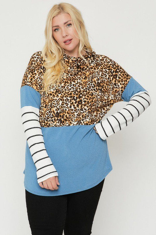 Sweat à capuche color block grande taille avec imprimé guépard