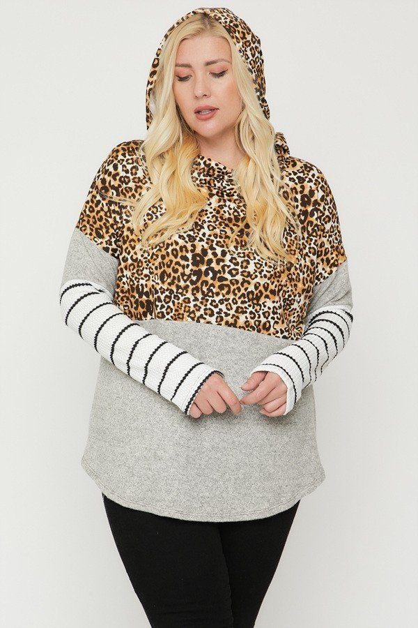 Sweat à capuche color block grande taille avec imprimé guépard