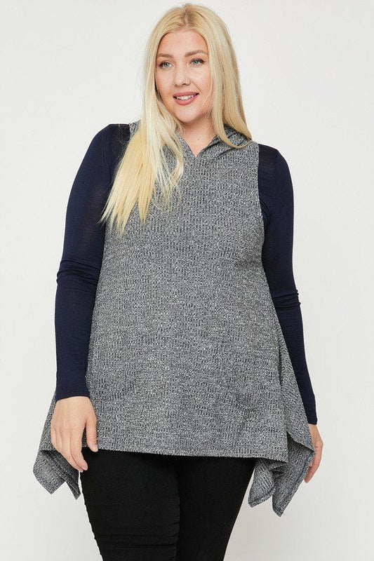 Tricot bicolore grande taille, haut sans manches