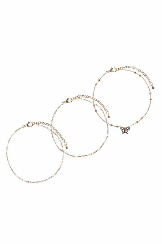 3-teiliges Armbandset mit Schmetterlings-Metallkette