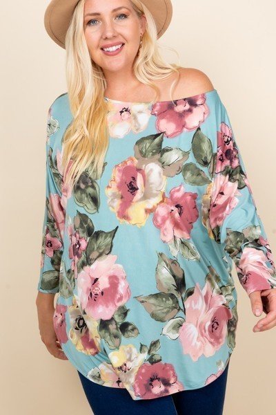 Plus Size Floral Printed Venezia One Shoulder Fashion Top