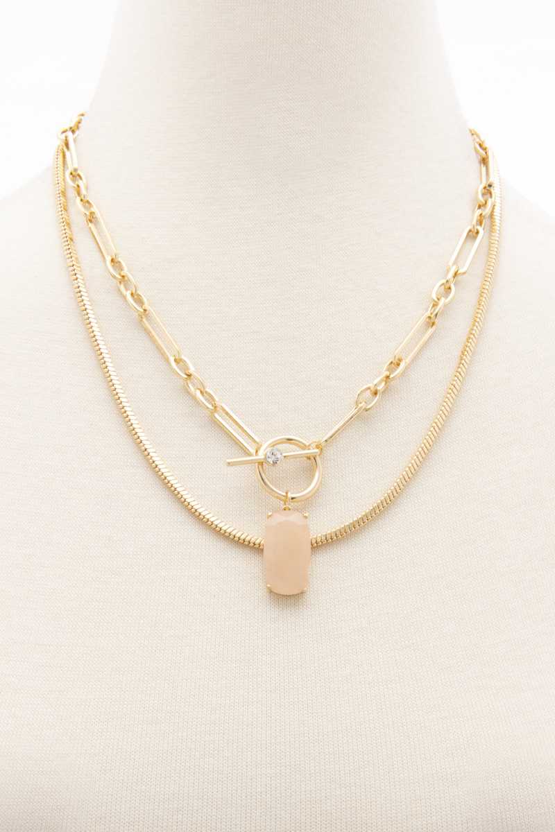 Collier superposé à fermoir à bascule en pierre ovale