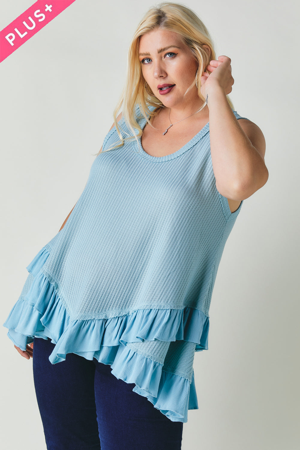 Plus Scoope Neck Sleeveless Ruffle Tunic