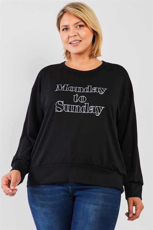 Haut sweat-shirt décontracté noir à manches longues et imprimé « Monday Sunday »