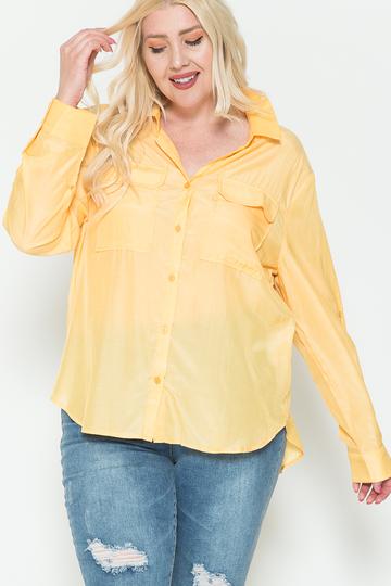 Chemise surdimensionnée en satin avec poche poitrine de grande taille