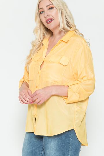 Chemise surdimensionnée en satin avec poche poitrine de grande taille