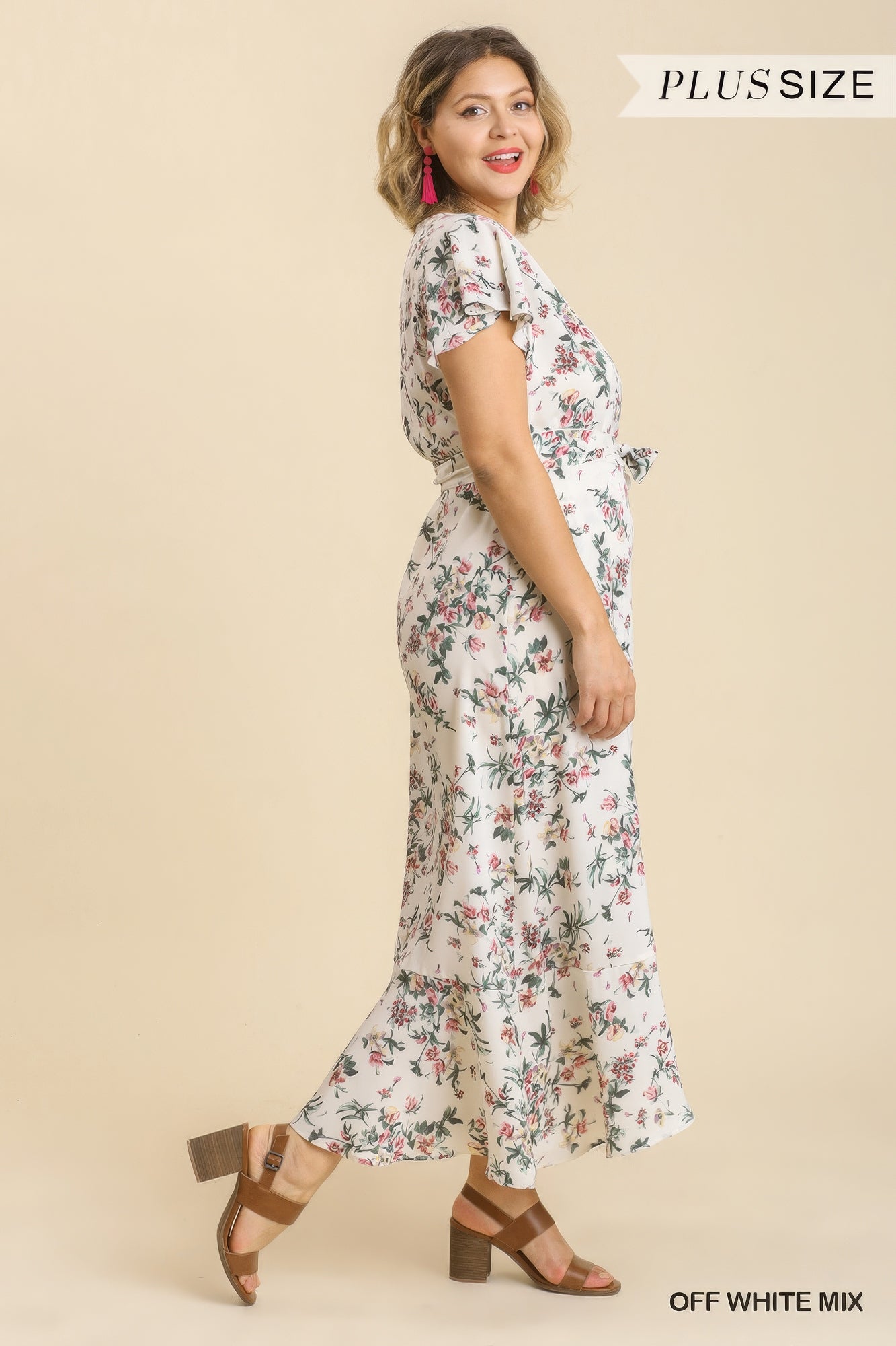 Robe longue enveloppée à imprimé floral et manches courtes à volants sans doublure