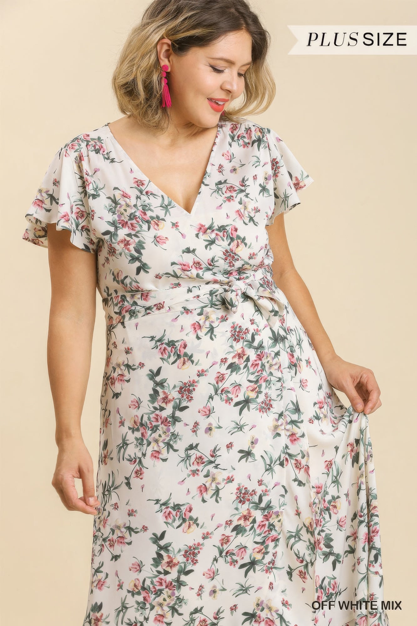 Robe longue enveloppée à imprimé floral et manches courtes à volants sans doublure