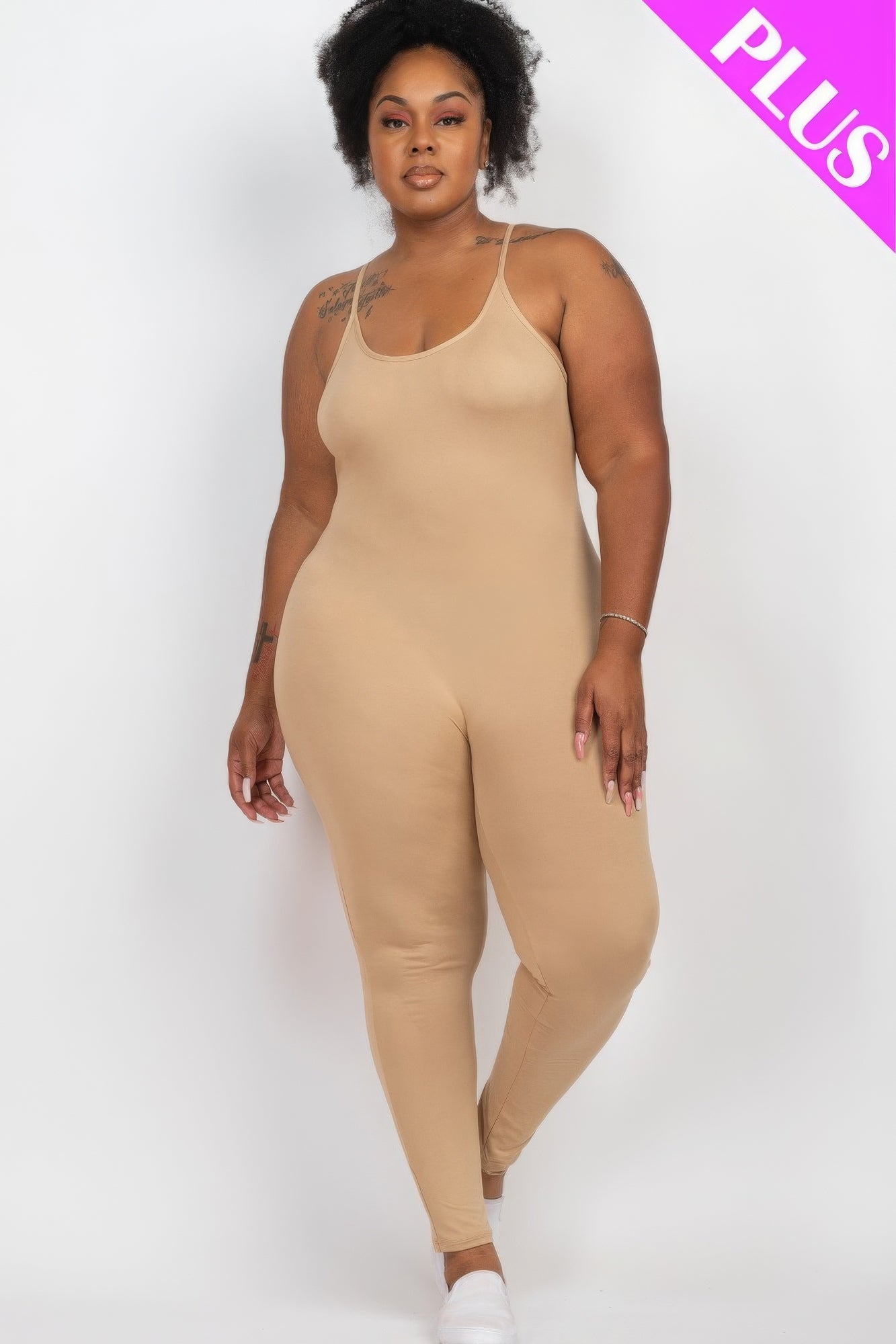 Plus Size Solid Bodycon Cami Jumpsuit