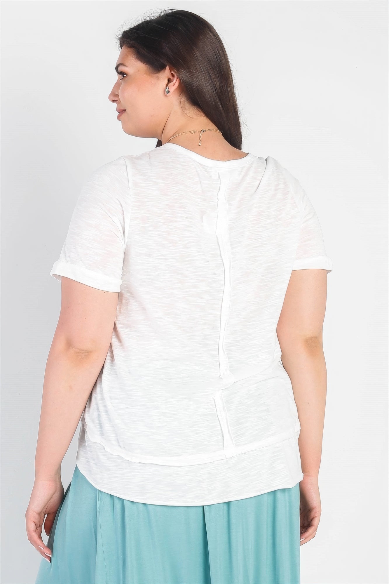 Plus White Trim Detail Round Neck Short Sleeve Top