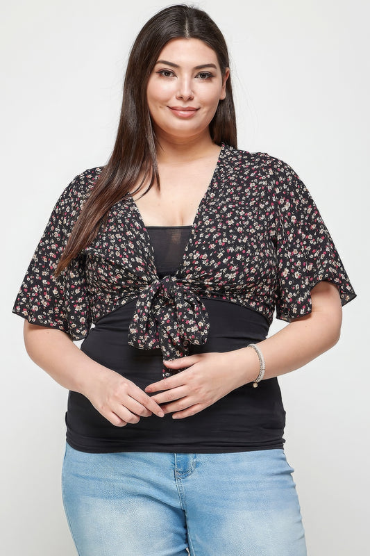 Cardigan Boléro Court à Imprimé Floral de Grande Taille