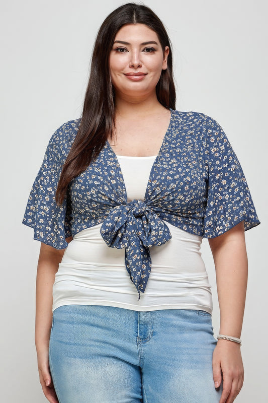 Cardigan Boléro Court à Imprimé Floral de Grande Taille