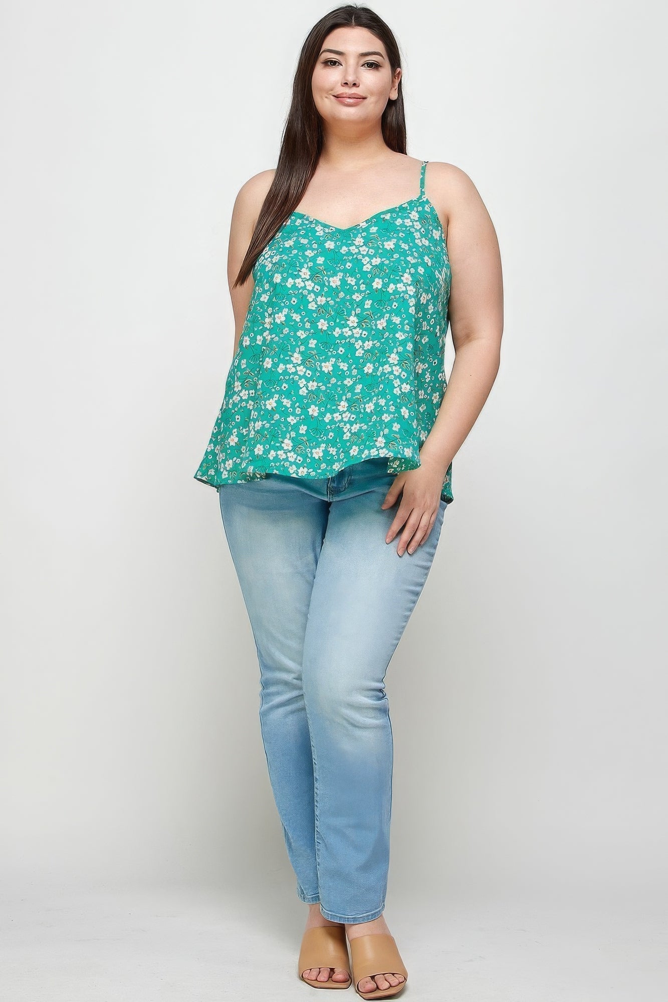 Plus Size, Ditsy Floral Print Cami Top