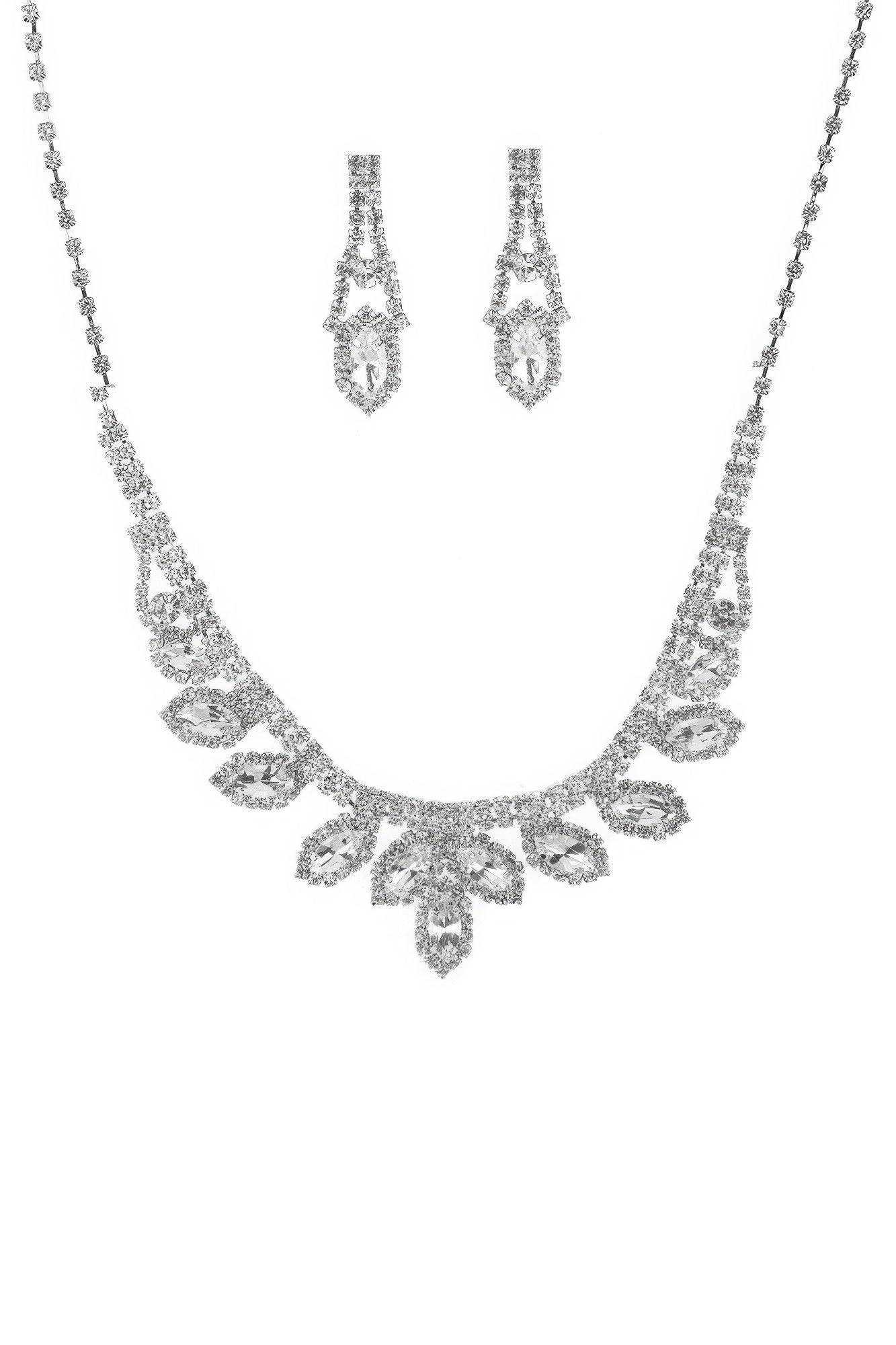 Ensemble collier et boucles d'oreilles de mariage marquise en strass