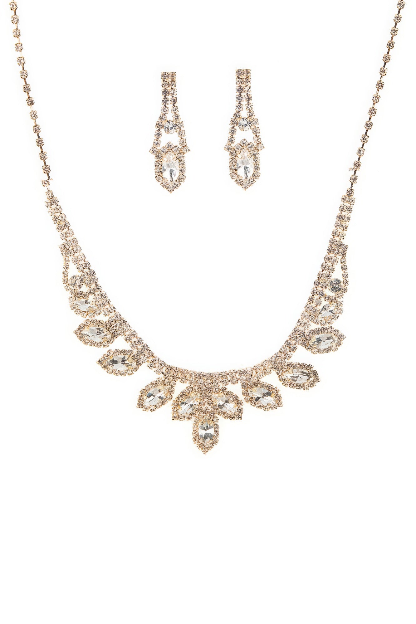 Ensemble collier et boucles d'oreilles de mariage marquise en strass