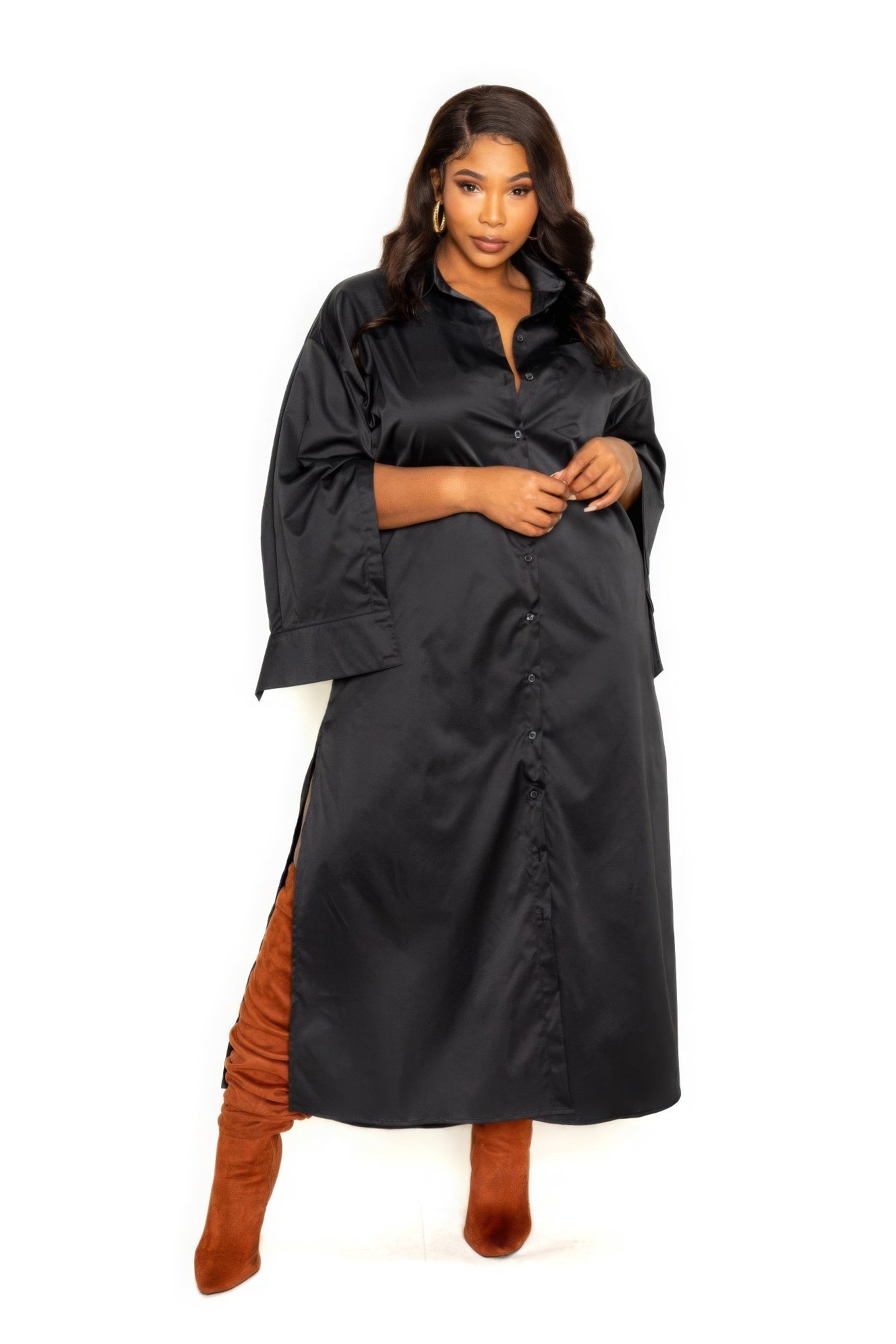 Robe chemise à manches cape