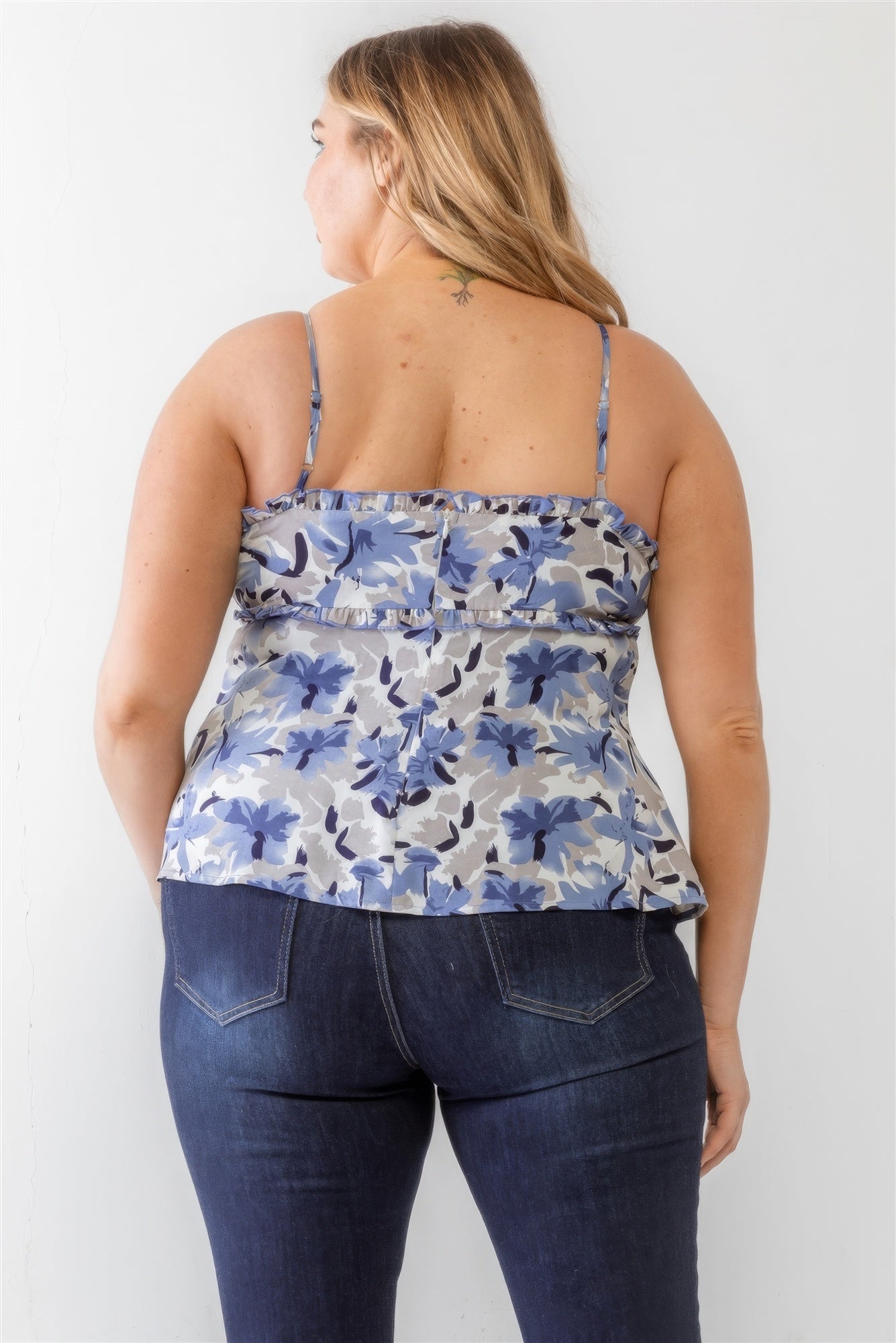 Plus Ärmelloses Tanktop mit Blumenmuster, gewebten Rüschen und Reißverschluss auf der Rückseite