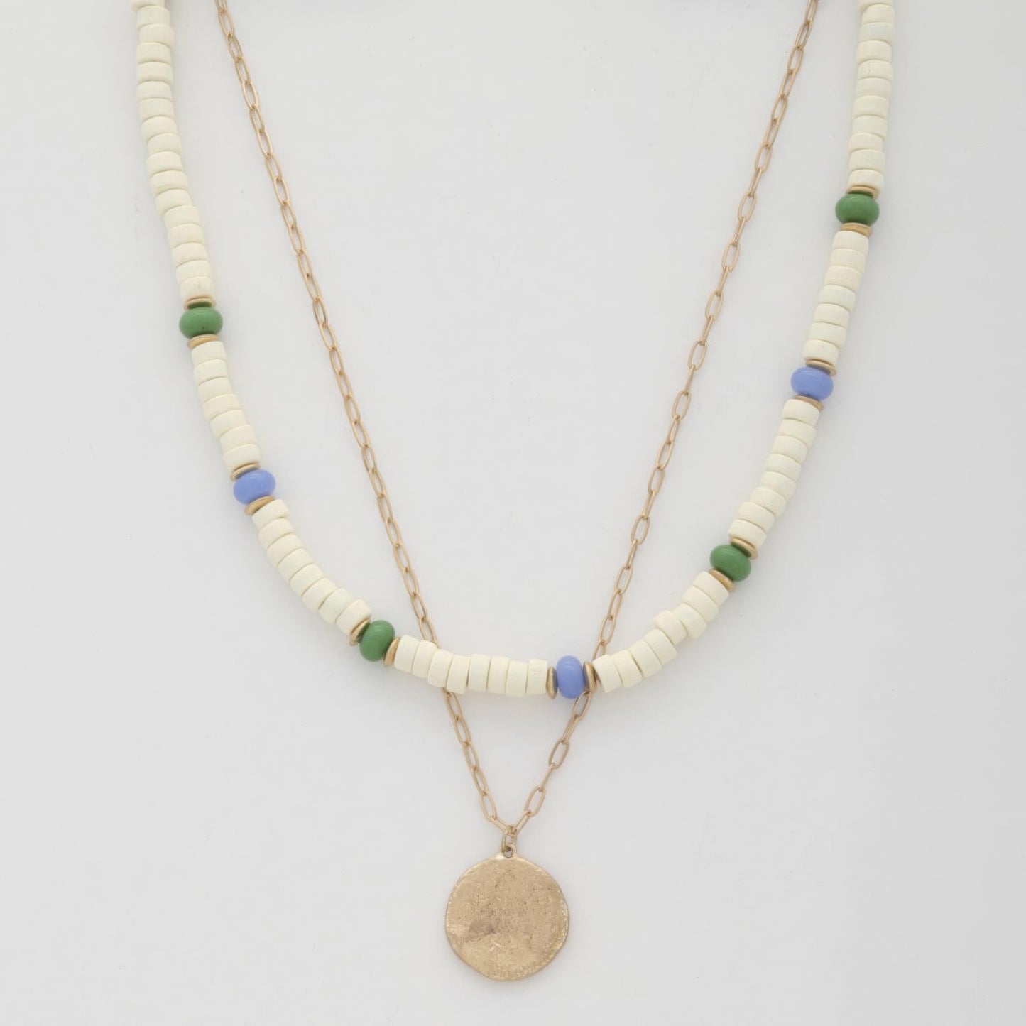 Collier superposé de perles de bois de pièce de monnaie