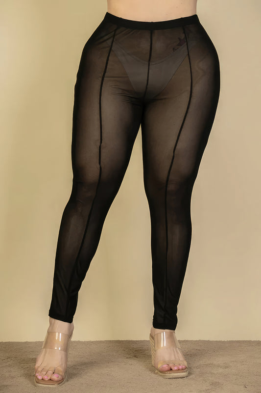 Leggings aus Netzstoff mit hoher Taille und Naht vorne in Übergröße