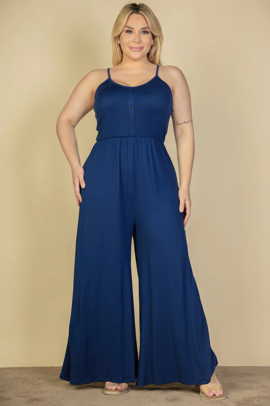 Jumpsuit mit weitem Bein und Knopfleiste vorn in Übergröße