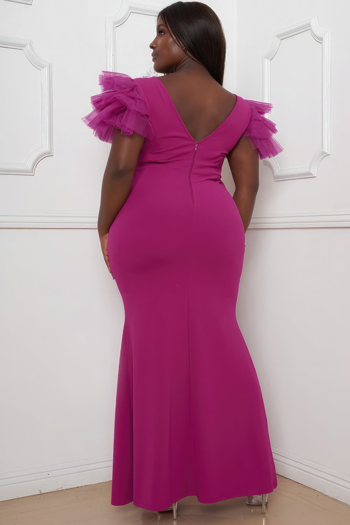 Robe longue en tulle à épaules dénudées de grande taille