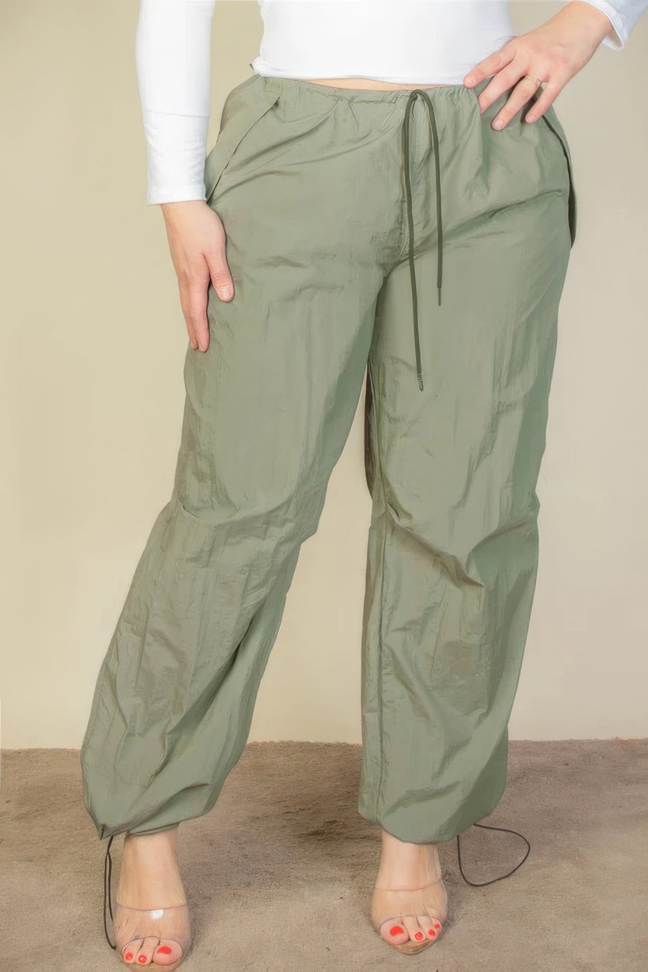 Pantalon Parachute à Taille Cordon de Grande Taille