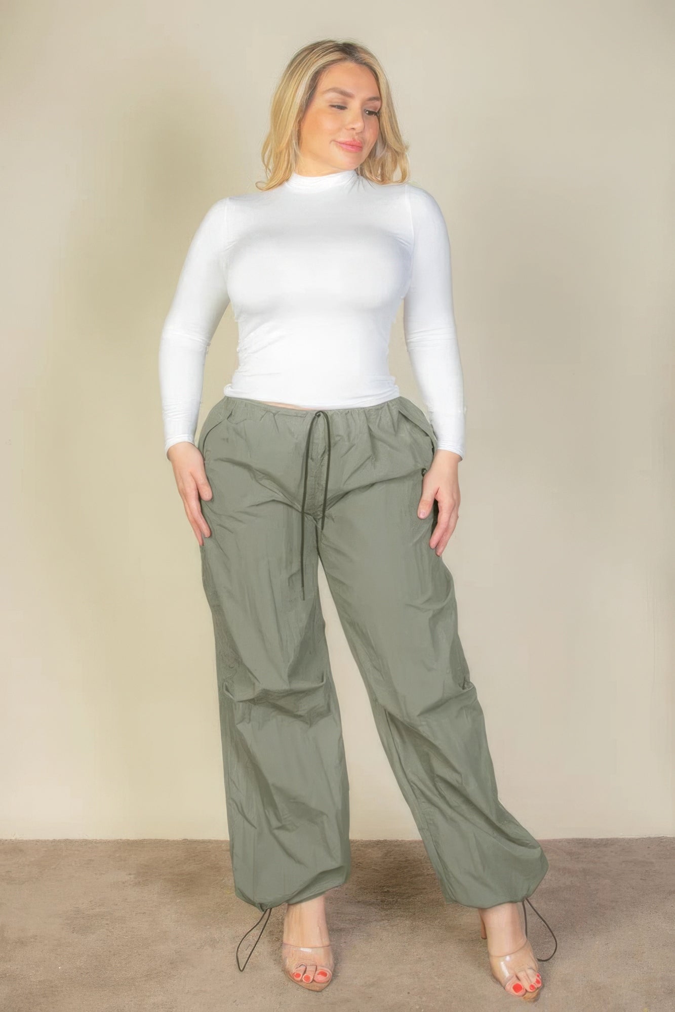 Pantalon Parachute à Taille Cordon de Grande Taille