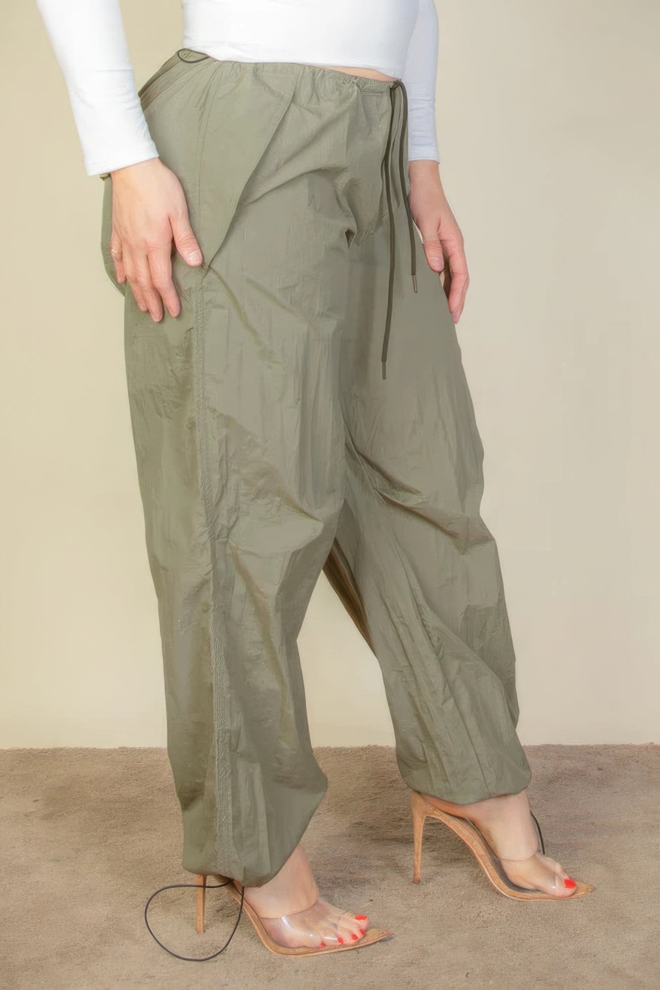 Pantalon Parachute à Taille Cordon de Grande Taille