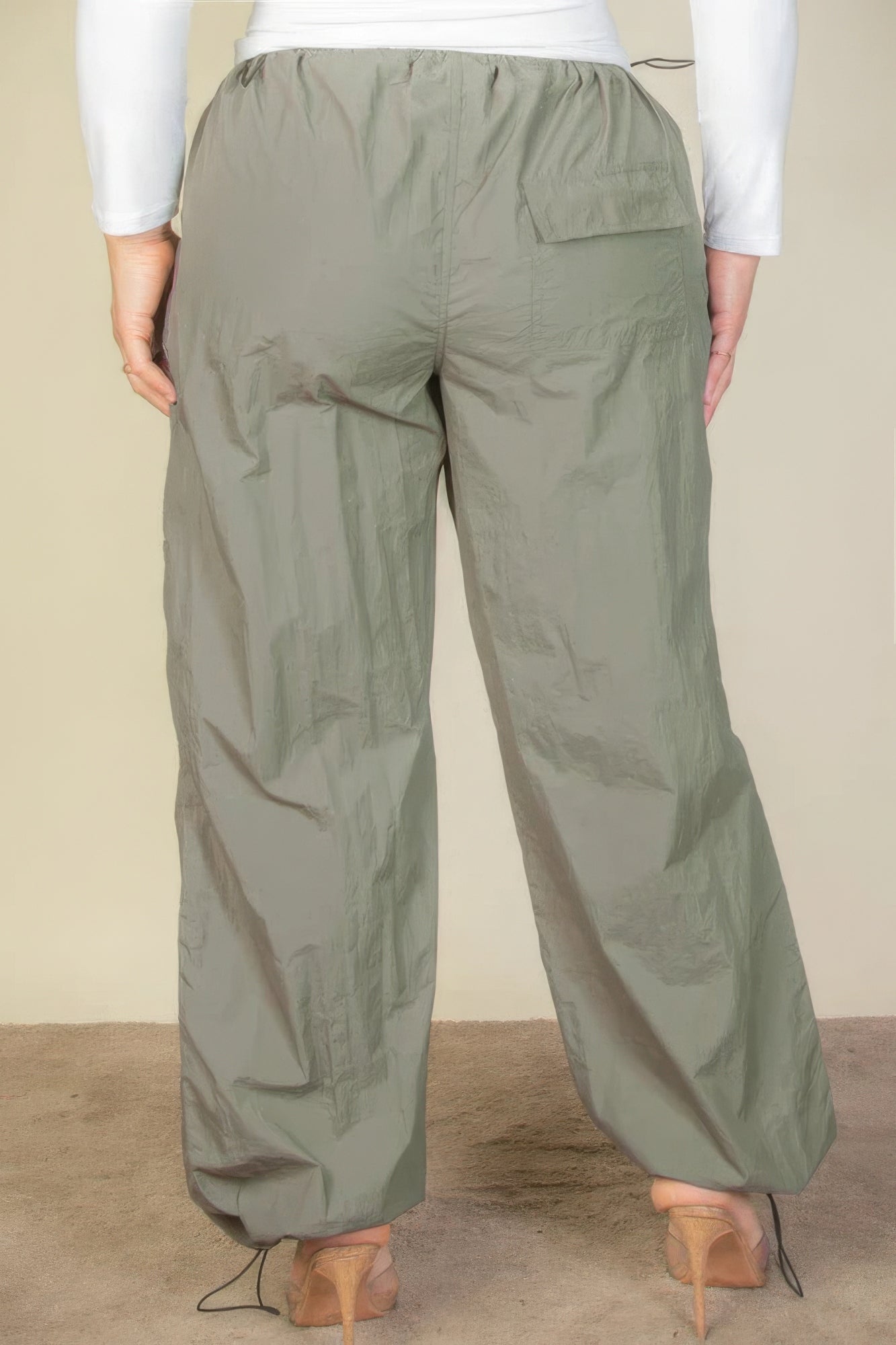 Pantalon Parachute à Taille Cordon de Grande Taille