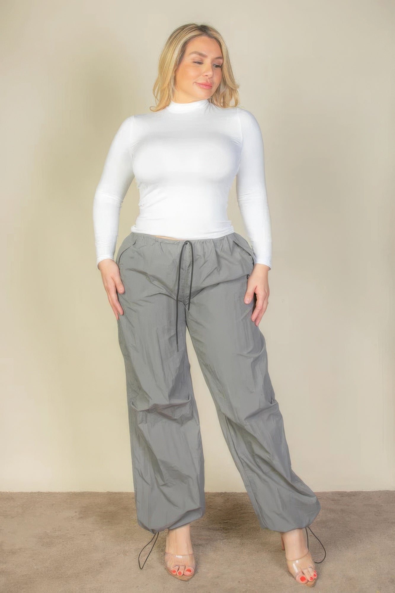 Pantalon Parachute à Taille Cordon de Grande Taille