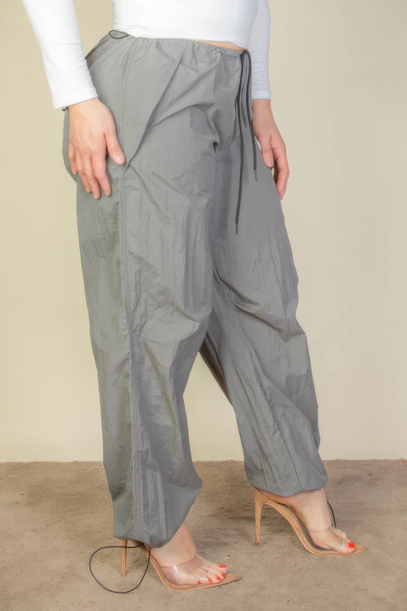 Pantalon Parachute à Taille Cordon de Grande Taille