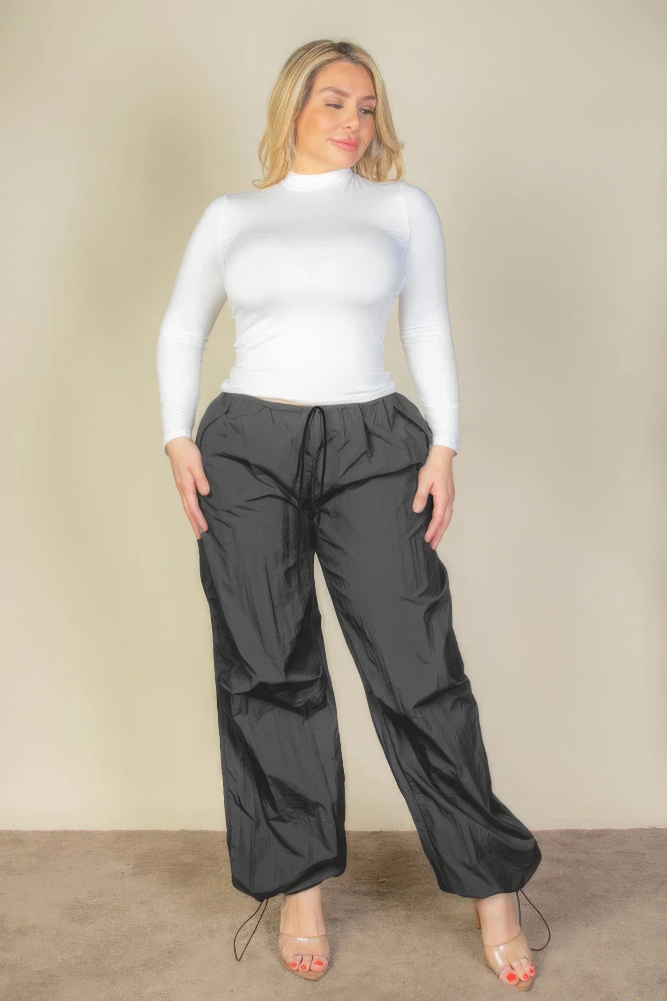 Pantalon Parachute à Taille Cordon de Grande Taille