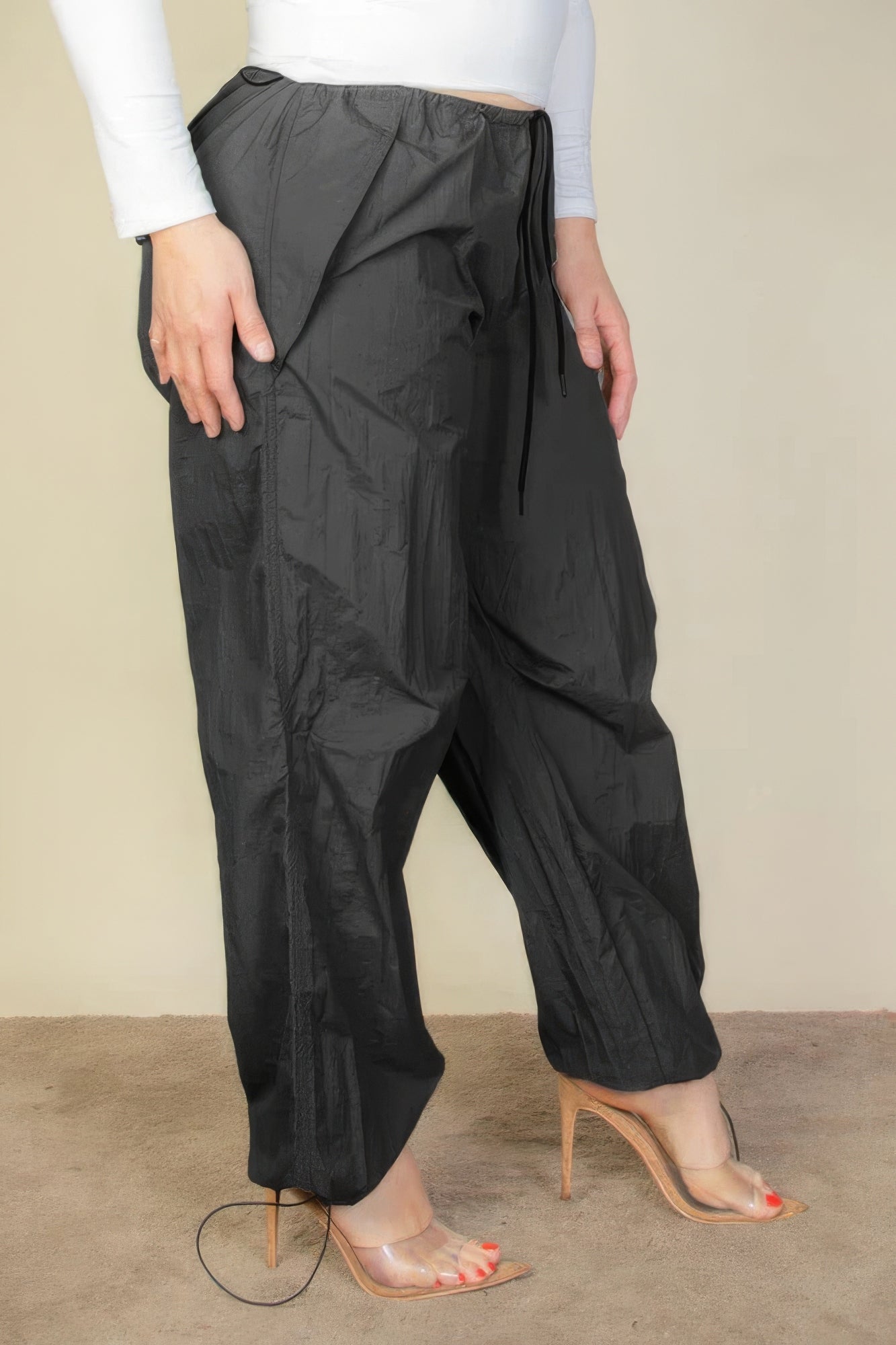 Pantalon Parachute à Taille Cordon de Grande Taille