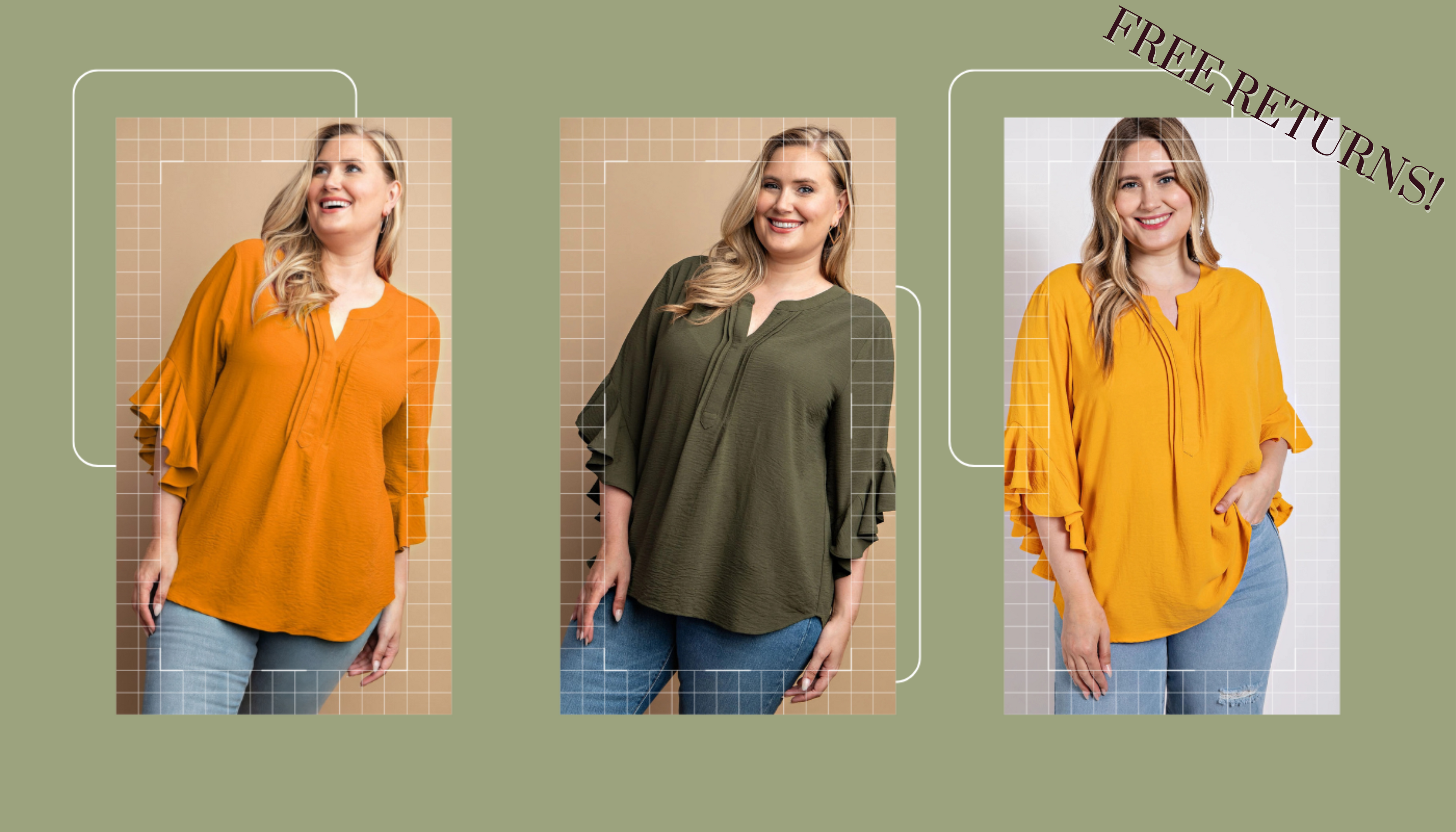 Woman modelling plus size tops